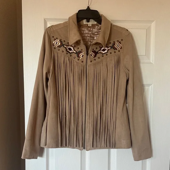 Tan Fringe Jacket with Embroidered Details Idyllwind size medium - Picture 1 of 6